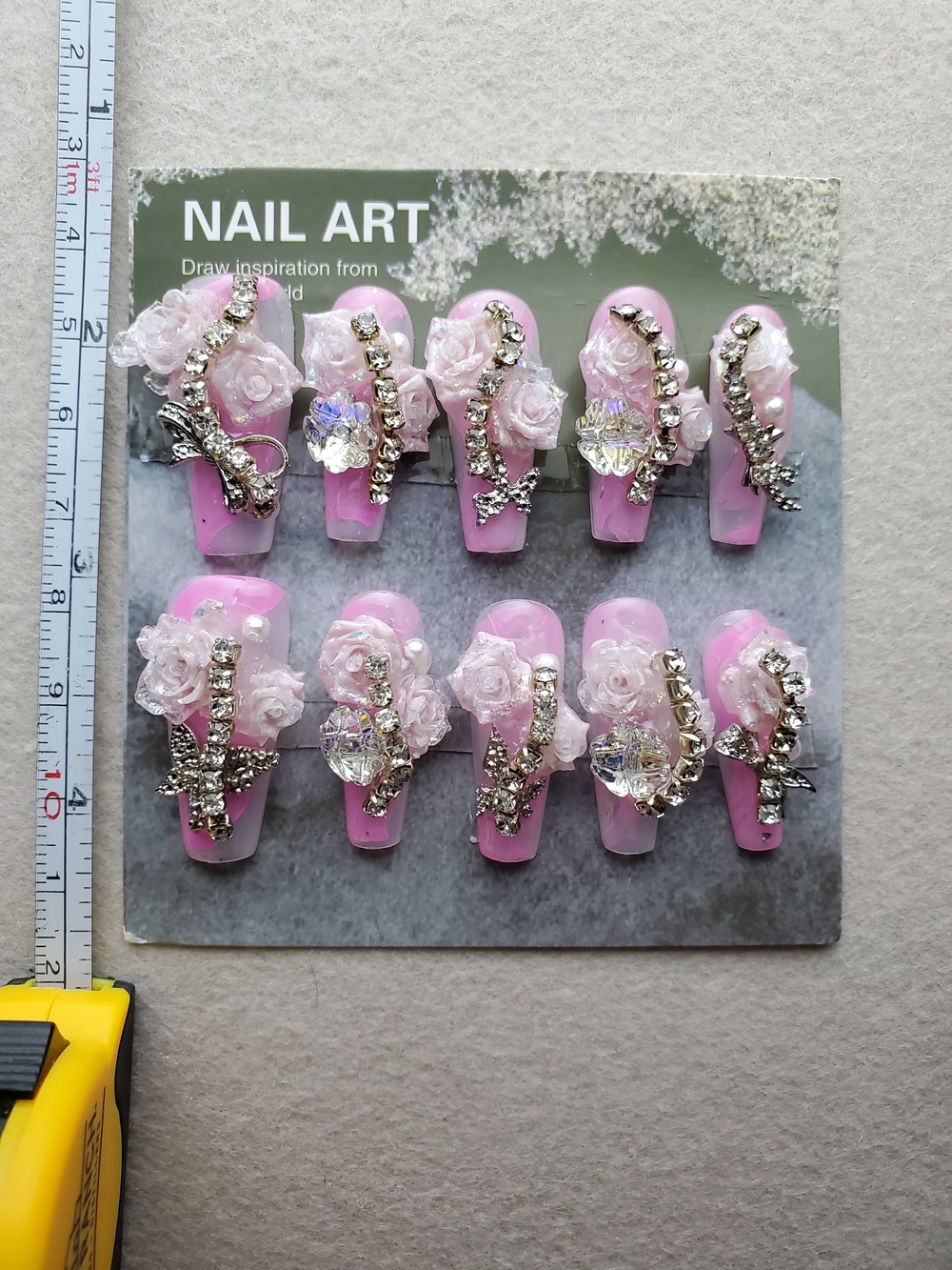 Marie’s Boudoir 🎀 3D Rose & Crystal Press-On Nails